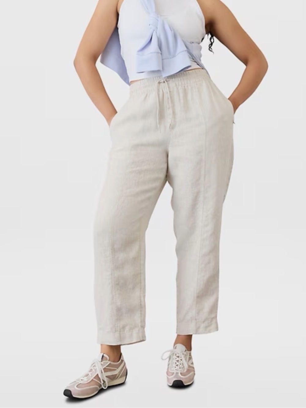 Athleta Retreat 100% Linen High Rise Ankle Pant Pull On Beige Women’s M